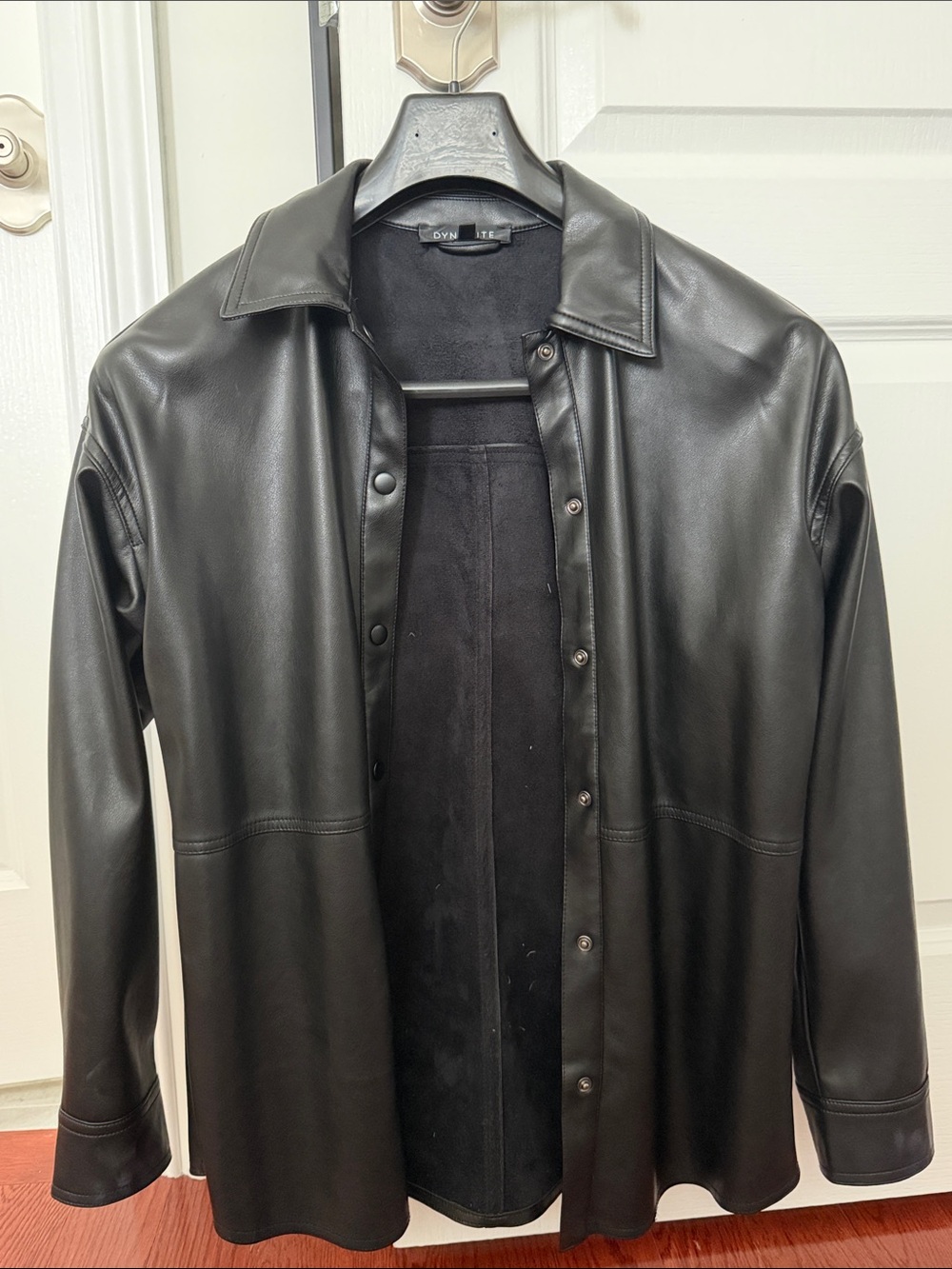 Black Faux Leather Button-Front Jacket